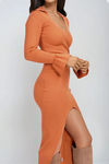 Sleek Curve Bell Sleeve Bodycon Maxi Dress - Brick