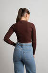 Motivate Me Brown Cutout Mockneck Sweater Crop Top
