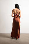 Set The Bar Satin Cami Maxi Dress - Brown