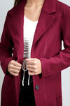 Bordeaux Charm Longline Notch Lapel Coat - Burgundy