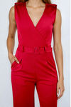 Can't Stop Staring Surplice Belted Jumpsuit - Burgundy