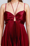 Celestial Dream Keyhole Pleated Maxi Dress - Burgundy
