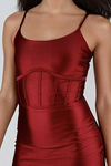 Fall for Me Scoop Neck Corset Mini Dress - Burgundy