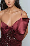 Glam Attack Satin Bow Maxi Dress - Burgundy