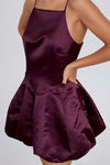 Glamour Bloom Bubble Satin Mini Dress - Burgundy