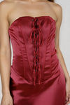 Kiss Gently Lace Up Satin Mini Dress - Burgundy