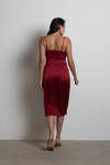 Maddy Satin Slit Midi Dress - Cabernet Red