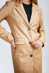 Executive Edge Faux Leather Longline Coat - Camel