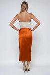 Twirl in Style Satin Midi Skirt - Camel Orange