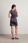 Golden Age Charcoal Ribbed Ruched Slit Bodycon Dress