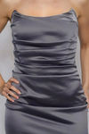 Veyron Charcoal Satin Strapless Mini Bodycon Dress