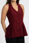 Take the Stage Vest Halter Top - Cherry
