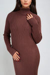 Auburn Edge Sweater Turtleneck Midi Dress - Chocolate