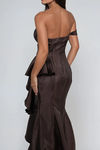 Scarlet Spell One Shoulder Ruffle Maxi Dress - Chocolate
