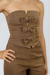 Slay all Day Strapless Bow Jumpsuit - Chocolate
