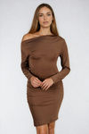 Soft Launch One Shoulder Long Sleeve Mini Dress - Coffee