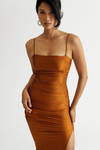 Time To Go High Slit Bodycon Maxi Dress - Copper Brown