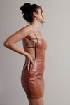 Ronesha Copper Pleather Open Back Bodycon Dress