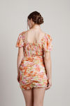 April Coral Floral Ruched Chiffon Bodycon Dress