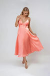 Moment In Love Satin Ruched Bust Midi Dress - Coral
