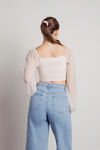 In The Abyss Cream Ruched Mesh Crop Top