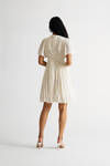 Out Of Time Cream V-Neck Pintuck Pleated Dress