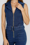 Instant Stunner Belted Denim Jumpsuit - Dark Denim