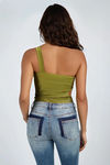Daring in Silk One Shoulder Bodysuit - Dark Olive