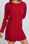 Scarlet Edge Ribbed Sweater Mini Dress - Dark Red
