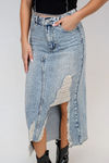Bold Cut Frayed Midi Skirt - Denim