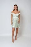 Lace Whisper Floral Off Shoulder Mini Dress - Dusty Sage