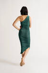 Breanna Emerald One Shoulder Ruched Bodycon Midi Dress
