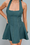 Twirl Charm Halter Bow Mini Dress - Emerald Green