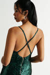 Jennie Emerald Sequins Cowl Neck Mini Bodycon Dress
