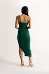 Rosie Emerald Mesh Ruched Side Slit Bodycon Midi Dress