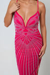 Kiss and Tell Plunging Rhinestone Midi Dress - Fuchsia