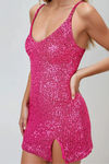 Shine On Slit Sequin Mini Dress - Fuchsia