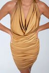 Lover Girl Plunging Ruched Mini Dress - Gold