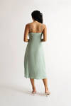 Azalia Green Floral Sheen Slit Midi Dress