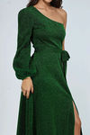 Electric Touch One Shoulder Slit Maxi Dress - Green