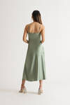 Kylah Green Satin Slit Slip Midi Dress