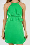 Little Stunner Satin Peplum Mini Dress - Green