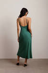 Show Up Green Satin Midi Dress