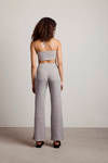 The Hit Me Up Grey Ribbed Bandeau Crop Top And Pants Set