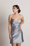 Light Up The Night Satin Cross Back Mini Dress - Grey