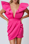Scarlet Nights Tulip Plunge Mini Dress - Hot Pink