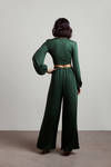 Fall Back Hunter Green Tie Crop Top And Pants Set