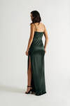 Grand Entrance Hunter Green Pleated Satin Bodycon Maxi Dress
