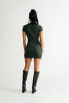 Style Forecast Hunter Green Collared Ribbed Mini Bodycon Dress