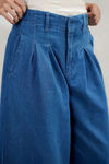 Power Move Pleated Wide Leg Pants - Indigo Denim